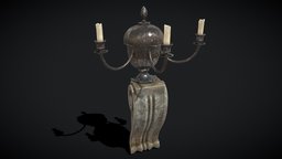 Decorative Wall Candelabra wax, medieval, architectural, flame, antique, candle, candles, candlestick, decor, models, candlelight, melting, unrealengine, wick, various, additional, lowpoly, model, home, decoration, halloween, interior, light