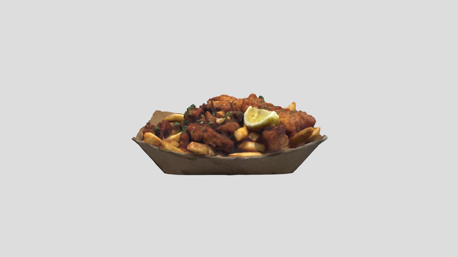 Served With Fries. One Piece Fish, Seven Pieces Breaded Calamari 3d model
