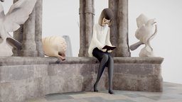 Reading session wizard, half, life, posed, harry, diorama, reading, potter, courtyard, half-life, harrypotter, hogwarts, houndeye, wizardingworld, character, low-poly, girl, book, lowpoly, witch, low, poly, female