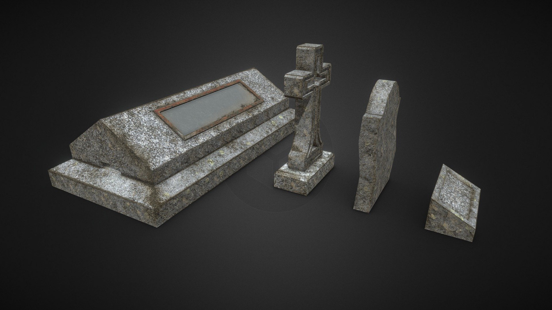This is a model of a set of gravestones. Very low poly, entire scene is barely over 1k tri's.
This is ready for UE4, Unity, Godot, etc.

I also do requests, so if you want anything specific made for your scene or game, let me know 3d model
