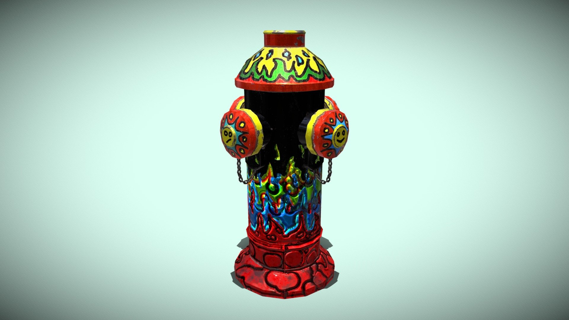 Fire hydrant painted by hand, hippie style and graffiti genre. Good template to use in games and art design etc&hellip; In additional download .dae .fbx .obj 3d model