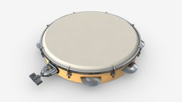 Pandeiro samba instrument drum, music, object, leather, sound, musical, equipment, play, traditional, percussion, rhythm, musician, folk, samba, tambourine, 3d, pbr, wood
