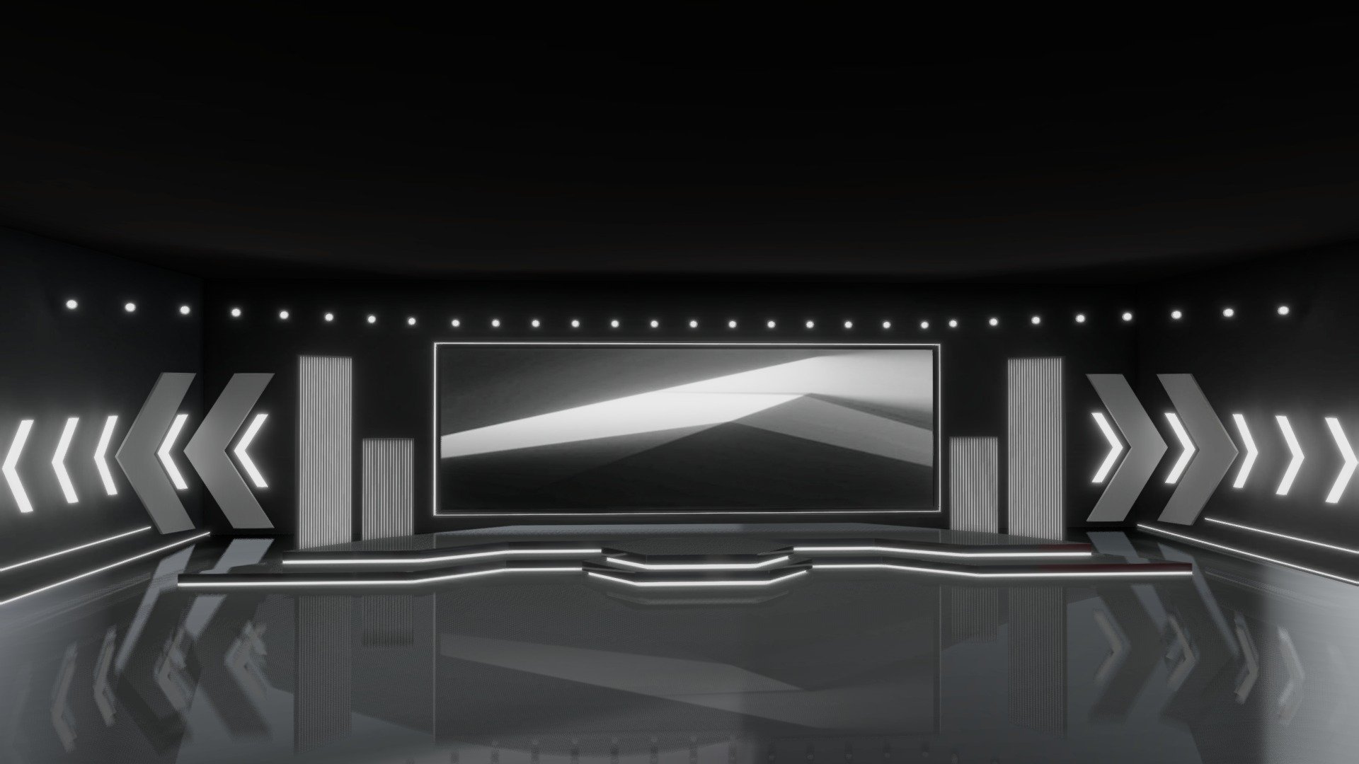 Stage platform for virtual events or showcases.
designed in a hard and strong dark theme style.




Scaled in real world dimensions

Textures baked

The screen is made independent, one could replace it with any other textures
 - Virtual Event Stage Dark | Baked - Buy Royalty Free 3D model by ChristyHsu (@ida61xq) 3d model