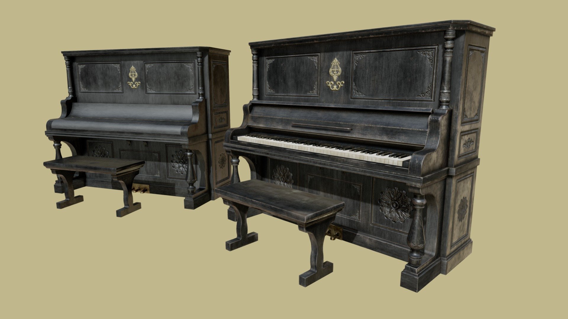 An Upright Piano Set with two, 1K-4K Texture variations (&ldquo;old