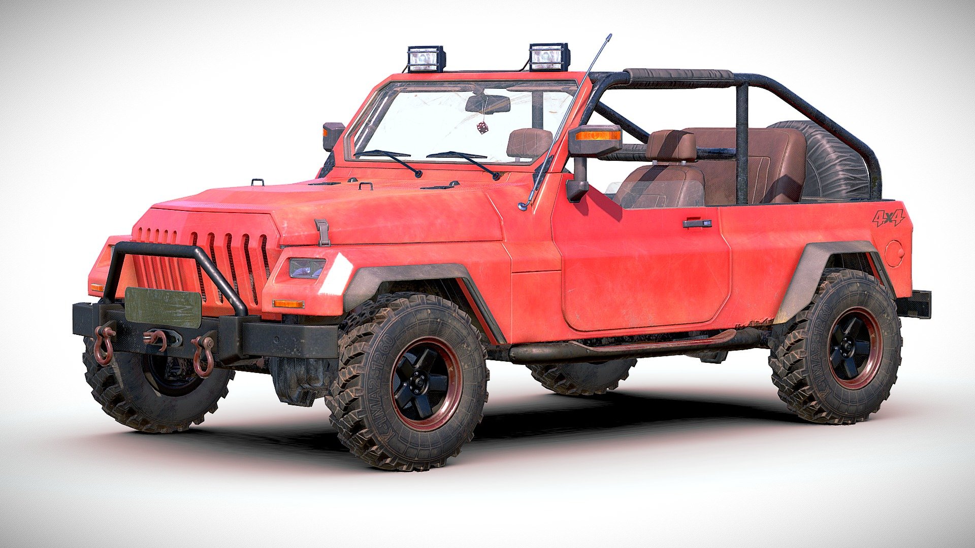 This brandless offroading vehicle is lowpoly and ready to be part of any game, its on sale in my cgtrader account and soon its gonna be available for unity3d in the assetstore and for UE4 in the Marketplace, 
it has the following features: 
22k Polys 
Doors, wheels, steer and speedometer are separated objetcs with a proper pivot to be animated and linked to the main car body 
Textured were packed for Exterior, interior, Underbody and Transparent - Generic 4x4 SUV - Buy Royalty Free 3D model by rfarencibia 3d model