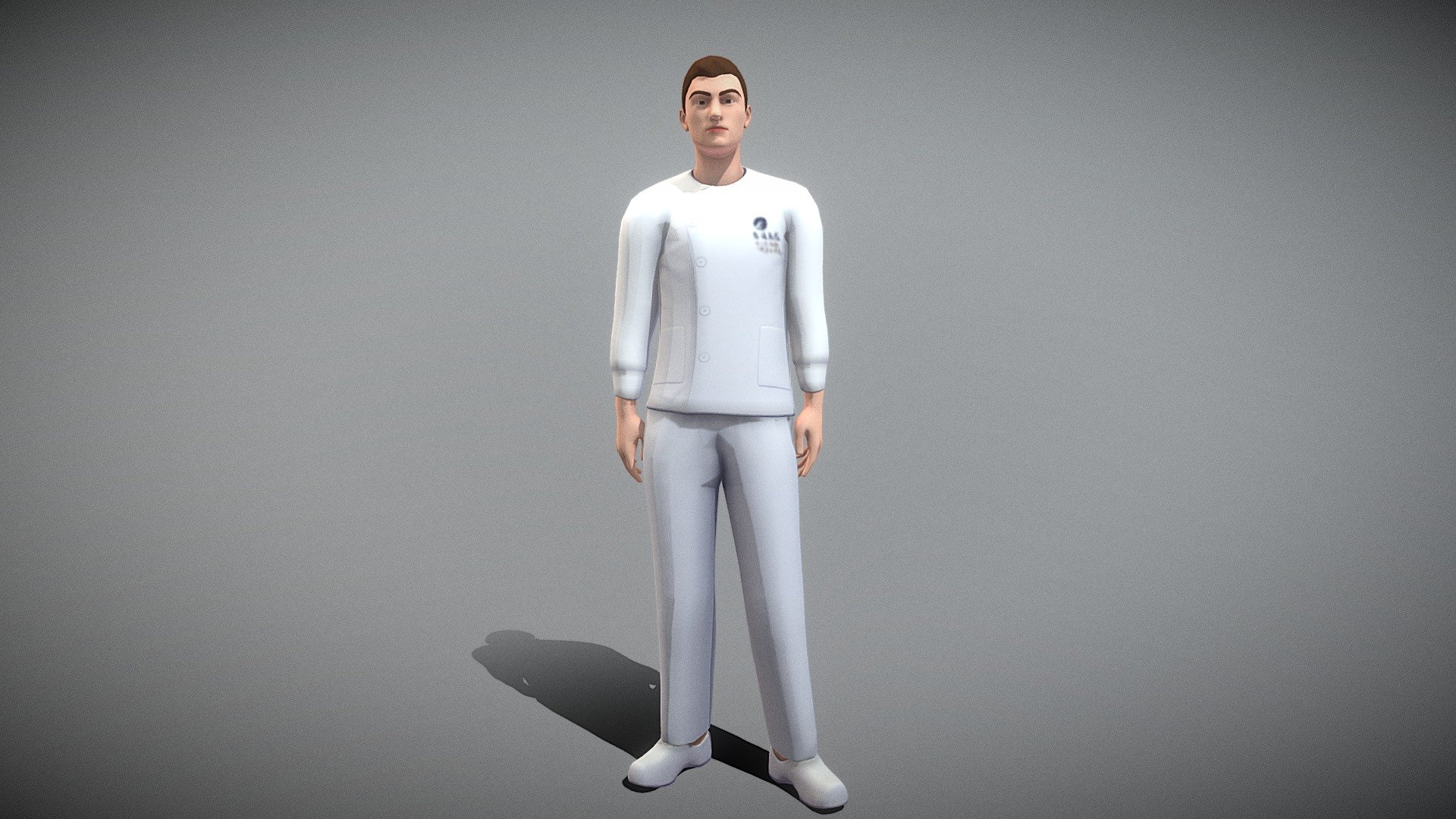 This is a male nurse. It contains 9 animations such as walking, talking, running, waving, idle, etc. I hope you will like it.

1 material with 2048 * 2048 texture.

Triangles: 7776  Vertices: 3966

(Viewer Setting above are just a preview and may vary drastically depending on your lighting and shading setup on the final application)

If you have any questions, please feel free to contact me.
 
E-mail: zhangshangbin1314159@gmail.com
 - Male Nurse - Buy Royalty Free 3D model by Zhang Shangbin (@zhangshangbin1314159) 3d model
