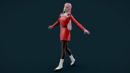 Zero Two Game Ready 3D Model body, skeleton, set, people, shaders, fun, , textures, rig, 02, dress, 4k, eyes, head, poses, colored, darling-in-the-franxx, zerotwo, character, girl, game, 3d, lowpoly, model, female, human, anime