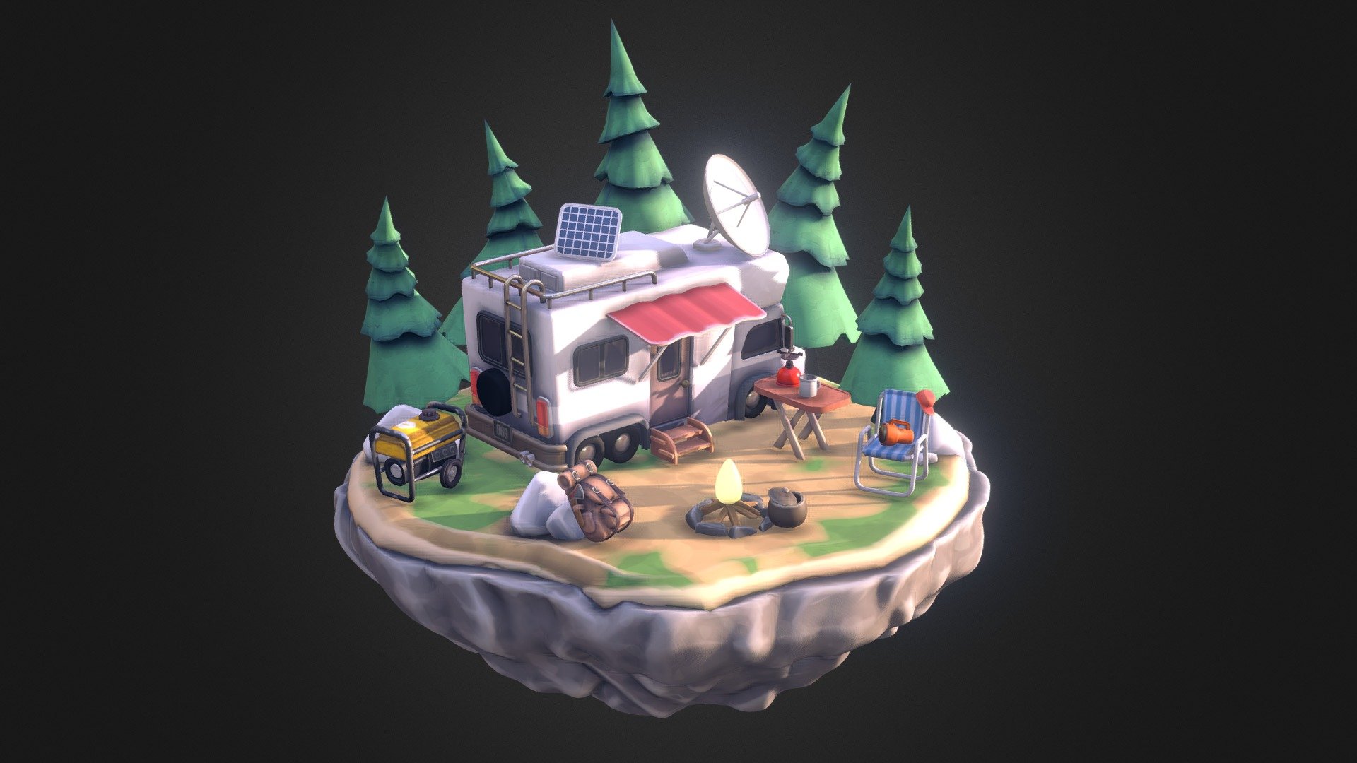 Camping scene. Finished in two streams - Off The Grid - 3D model by passivestar 3d model