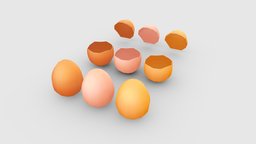 Cartoon eggs food, bird, chick, egg, chicken, broken, shell, kitchen, nature, miscellaneous, lowpolymodel, eggshell, handpainted, eggcup