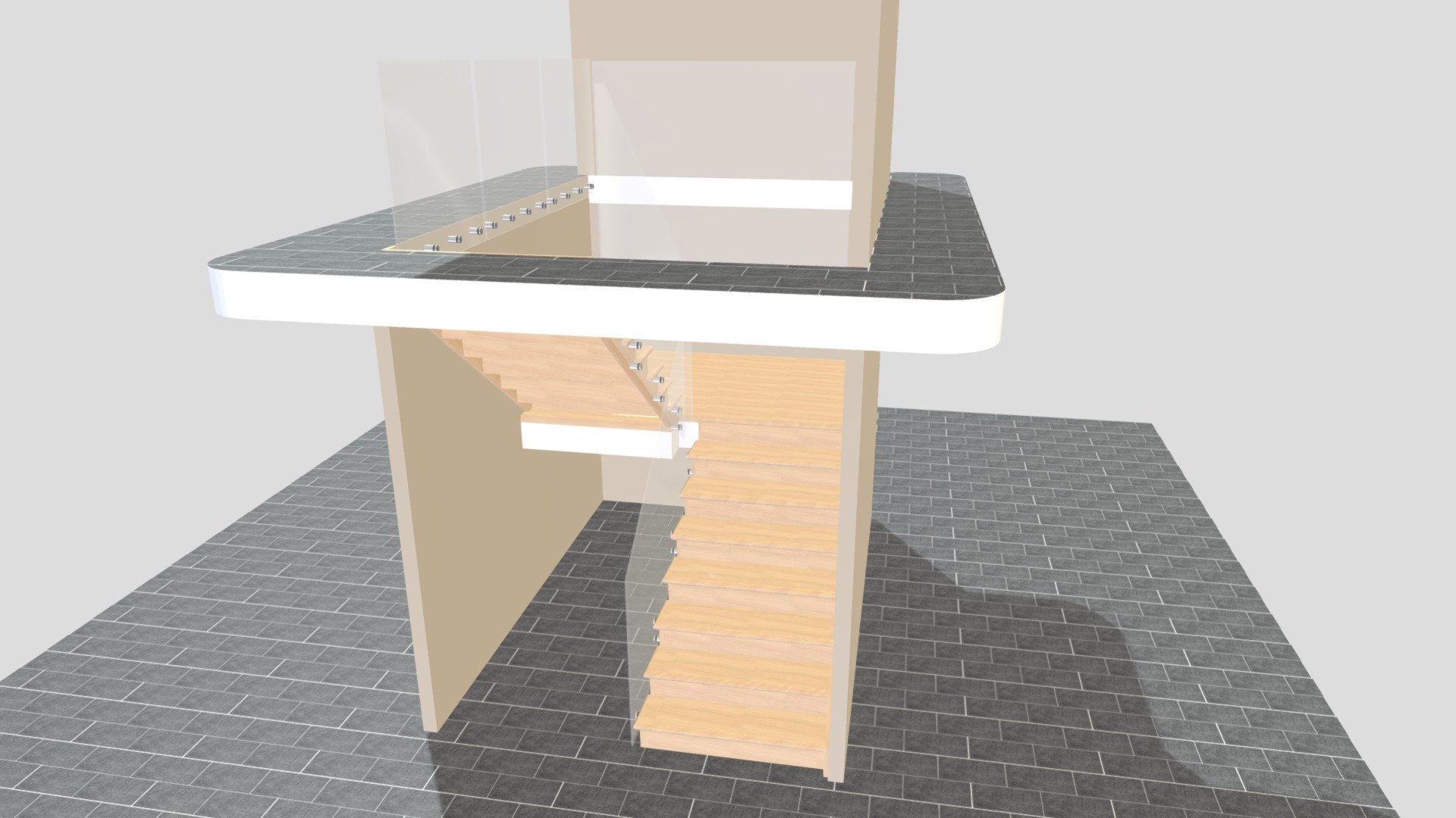 Landing stair with Glass and Bolts - 3D model by 3D Software for Stair Design and Production (@Staircon_examples_3Dexport) 3d model