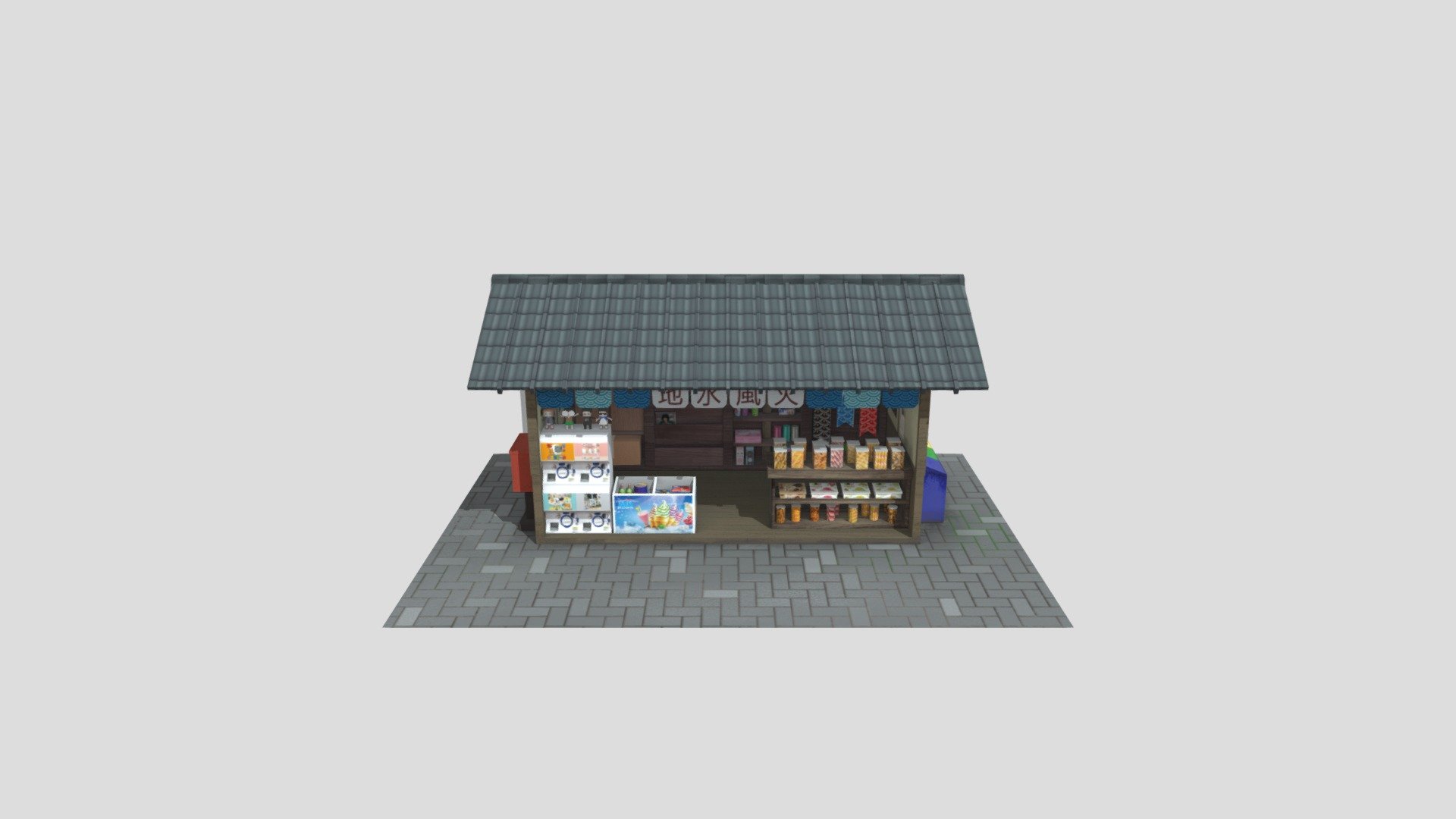 A Japanese old snack shop with some modern thing mix in 3d model