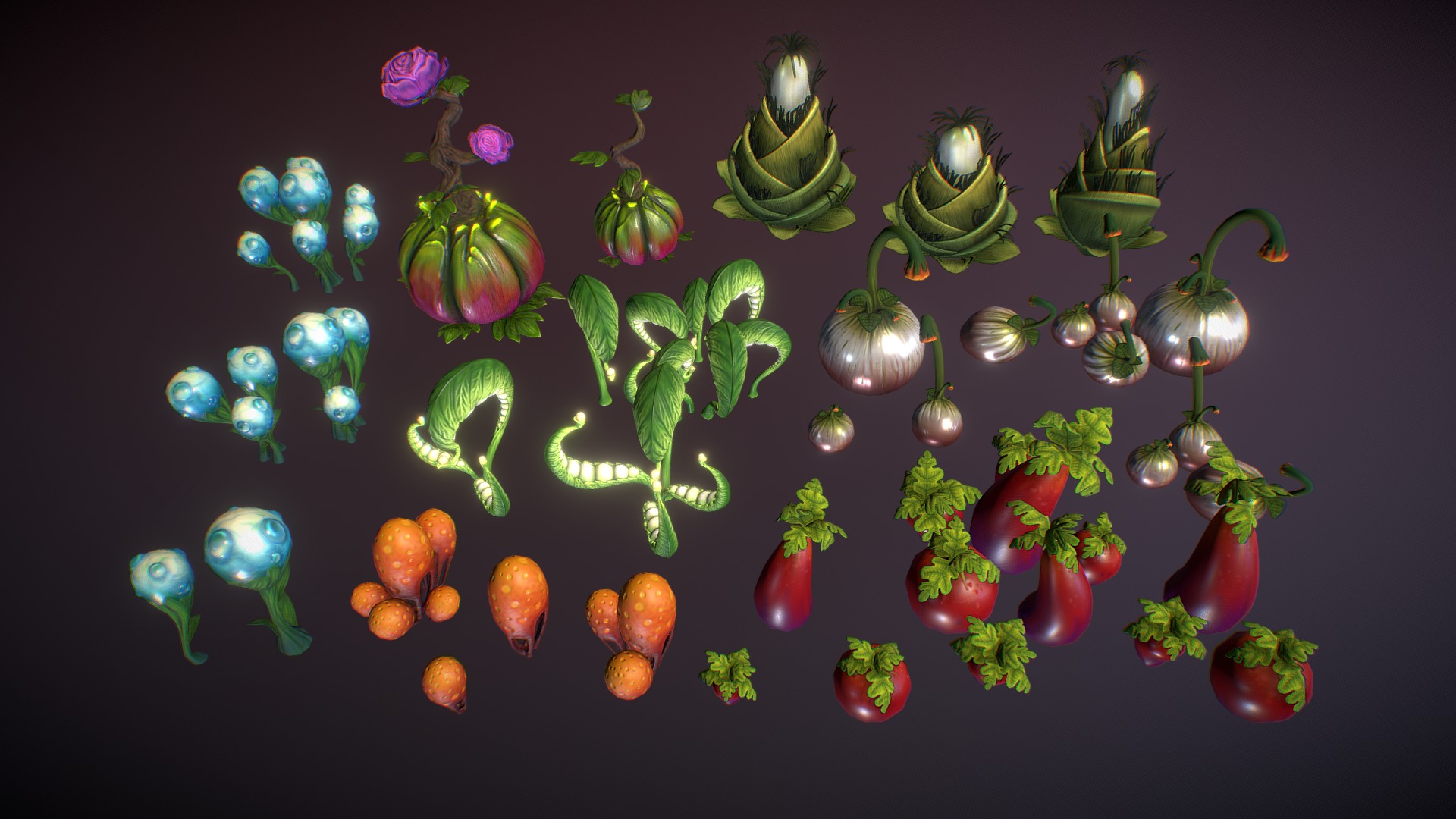 Few kinds of fantasy plants for your project. Each kind of plants have few different meshes 3d model