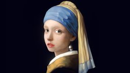 GIRL WITH A PEARL EARRING portrait, tutorial, lecture, digital3d, fanart3d, handpainted, handpainted-lowpoly, girlwithapearlearring, pearlearring