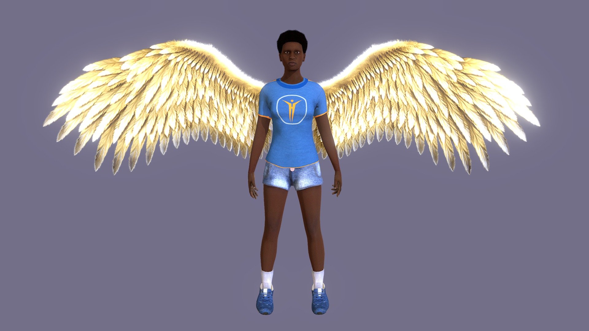These very low poly realistic like style dark angel wings come animated and ready to attach to a character or object. This set is the 6th one of the wings collection assets we are releasing.

This base model example is from Makehuman software and it is just to feel better the Golden Wings animations.

Images:

4 Albedos- 2048 x 2048
Normal Map - 2048 x 2048
Ambient Occlusion - 2048 x 2048

Vert count - 204 Tri count - 400

These wings have your own animations:

_Initial_Pose, Idle, Idle_2, Fly_1, Fly_2, Fly_3, Plane_1, Plane_2, Block_1, Block_2

Bugsproblems
eed more animations or budget =&gt; Dr.Carvalho#2557 (discord) - Golden Angel Wings Animations With Model Example - Buy Royalty Free 3D model by Leonardo Carvalho (@livrosparacriancas) 3d model