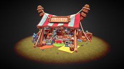 Talizars Bazaar boxes, books, market, tables, stall, stylised, fruits, carpet, cabinets, colourful, marketplace, potions, vibrant, bookshelves, 3d-environment, handpainted, stylized, dagger