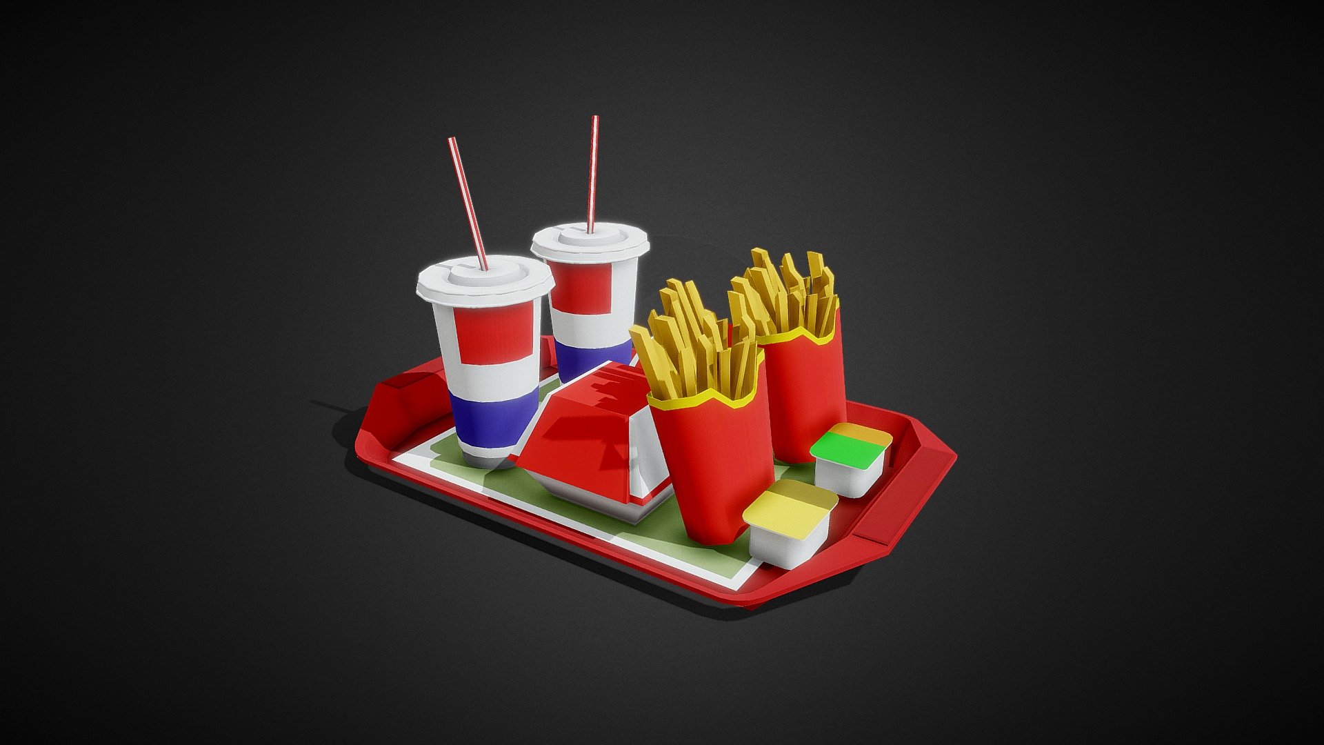 A tray with food from a famous fast food restaurant chain. Good for illustrations and various renderings - Low poly fast food - 3D model by Shvetsov Kirill (@shvetsovkirill) 3d model
