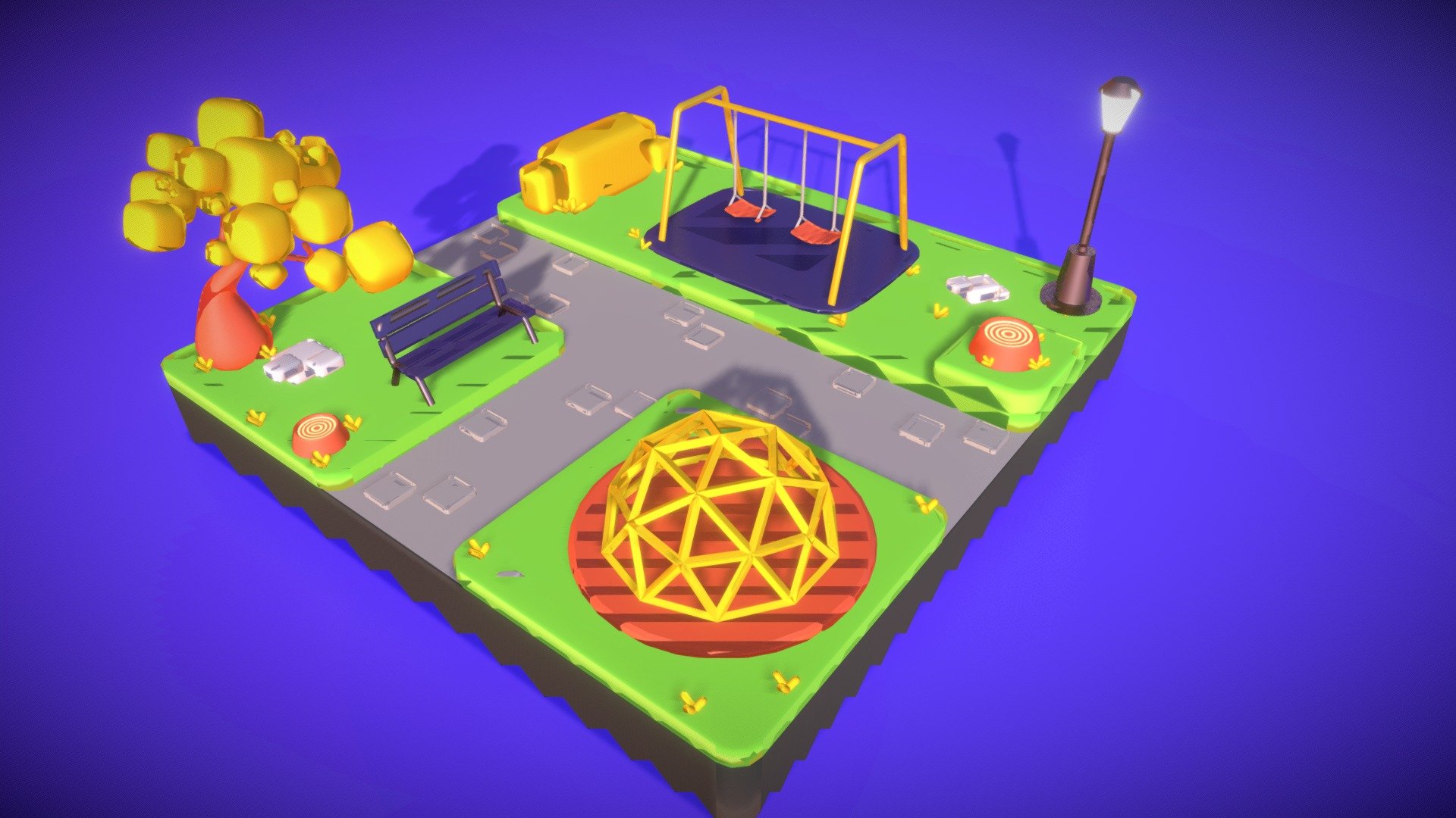 Made this little playground scene to create a specific style 3d model