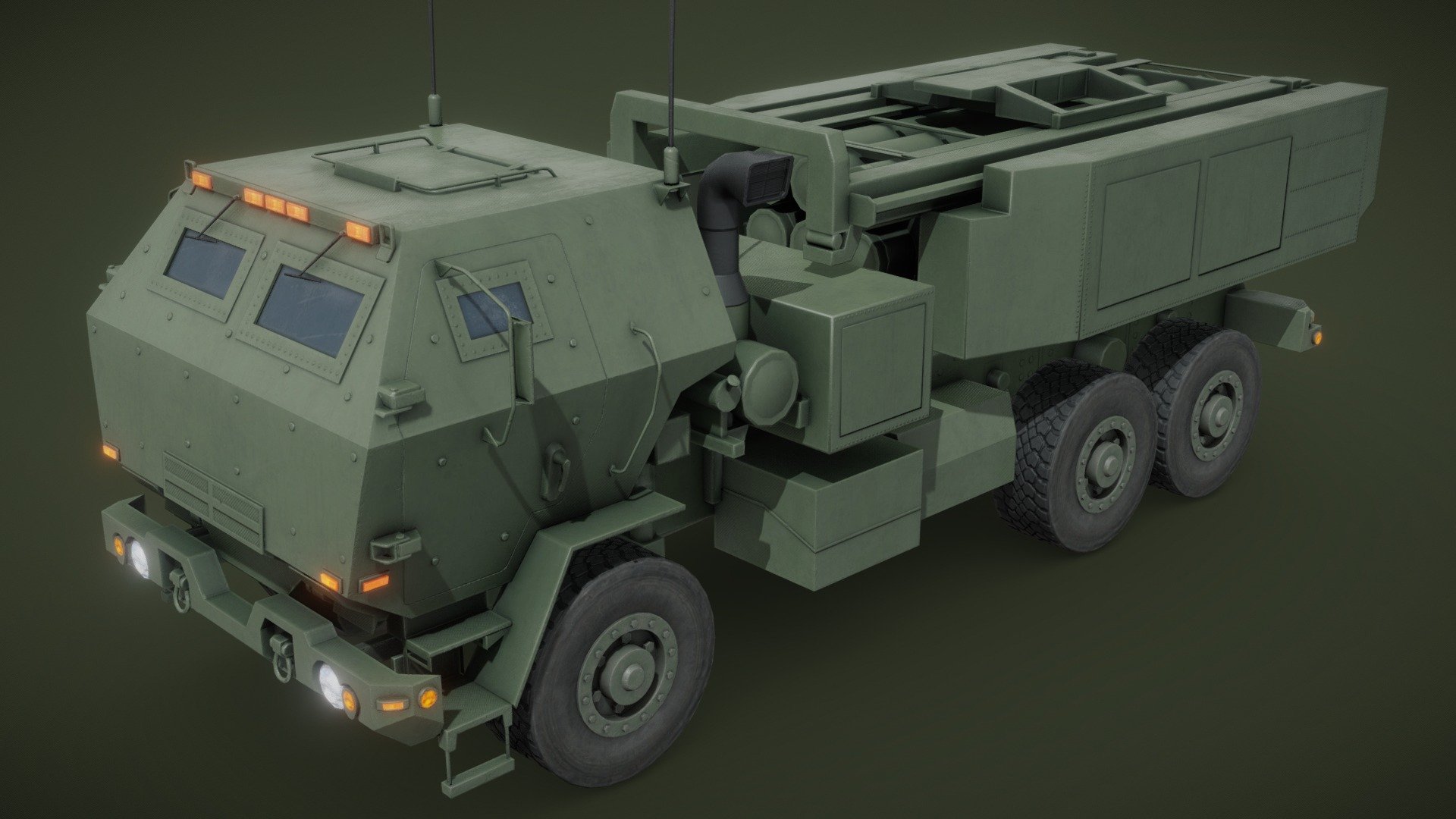The M142 High Mobility Artillery Rocket System (HIMARS) is a light multiple rocket launcher developed in the late 1990s for the United States Army and mounted on a standard U.S. Army M1140 truck frame.

Includes desert paint version - M142 HIMARS - Buy Royalty Free 3D model by Mateusz Woliński (@jeandiz) 3d model
