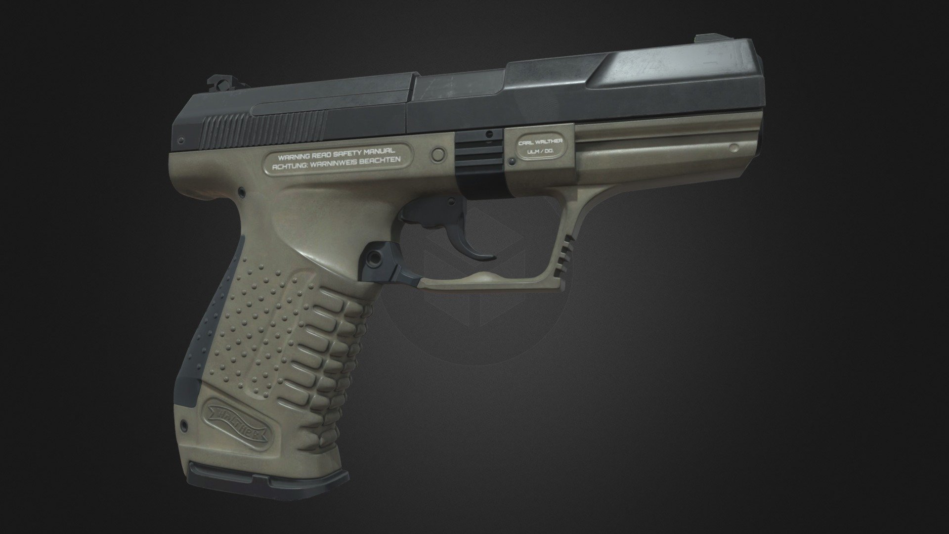 Walther P99 Semi-Automatic Pistol PBR is an optimized model with excellent texturing for best outcome.

The model has an optimized low poly mesh with the greatest possible number of simplifications that do not affect photo-realism but can help to simplify it, thus lightening your scene and allowing for using this model in real-time 3d applications.

In this product, all objects are ERROR-FREE. All LEGAL Geometry. Subdivisions are not required for this product. Real-world accurate model.


Format Type



3ds Max 2017 (Default Physical PBR Shader)

FBX

OBJ


Texture Type
2 multi/sub material used. For ironsight only 1 texture used for albedo as well emission. And 1 set of:




Albedo

Metalness

Roughness

Normal

AO

You might need to re-assign textures map to model in your relevant software

You might need to flip green channel of Normal map according to your relevant softwar - Walther P99 Semi-Automatic Pistol PBR - Buy Royalty Free 3D model by 3d Assets Gun (@3dassetsgun) 3d model
