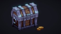 HandPainted Treasure Chest assets, chest, painted-texture, stylized, gold