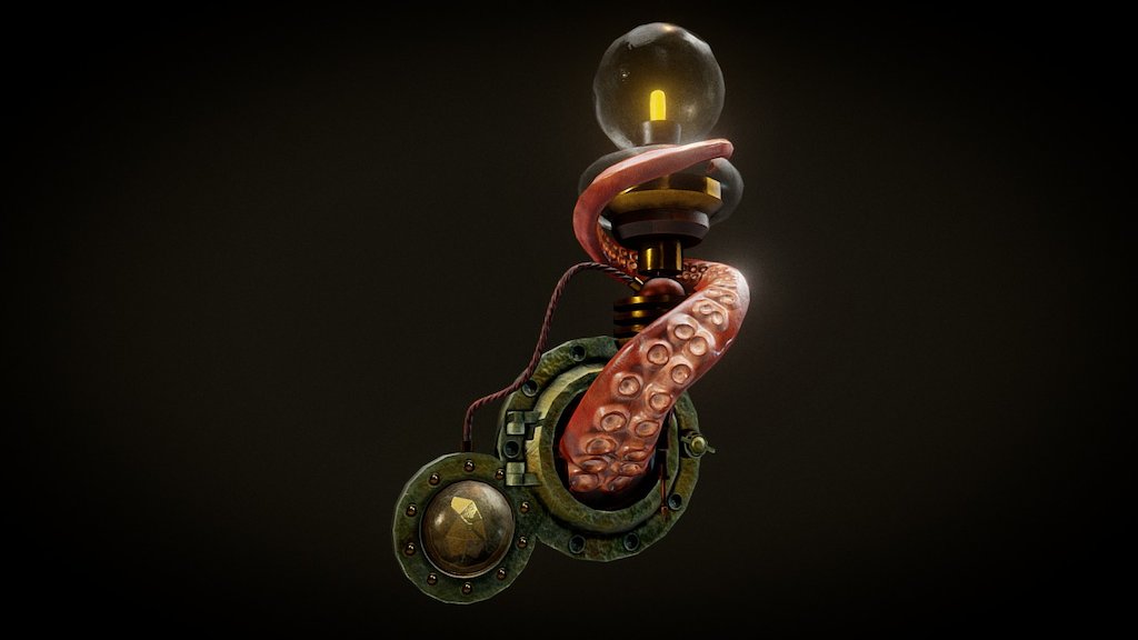 Saw each of these lamps and thought it would be cool to try and combine them together. Adding my own touches and changes.   Texturing organic objects is hard but its good fun and practice. (:   Reference imagery from;  -link removed-  http://thesteampunkhome.blogspot.co.uk/2009/07/art-donovans-new-wall-lamp.html  5800 Tris - Tentacle Lamp - 3D model by Jake Taylor (@zerlupus) 3d model