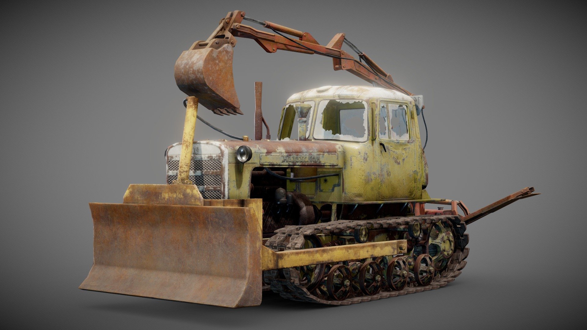 DT-75 rusted diesel tractor yellow iv7 - Buy Royalty Free 3D model by flawlessnormals 3d model