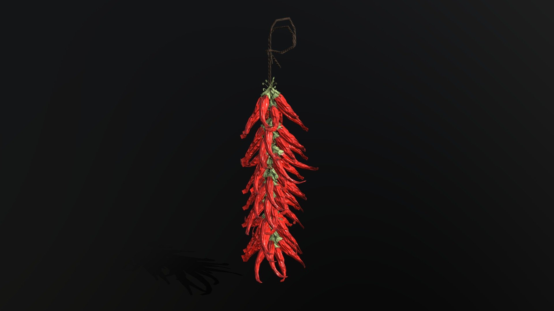 Low poly game asset of dried chili peppers hanging from a rope. Perfect for medieval or village environments and dioramas 3d model