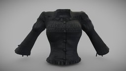 Female Black Steampunk Blouse steampunk, chest, fashion, girls, top, long, clothes, realistic, real, sleeves, womens, wear, blouse, metaverse, frills, pbr, low, poly, female, black