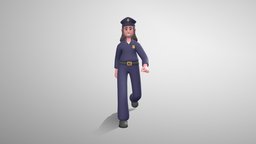 Stylized Girl Police police, games, unreal, mixamo, officer, uniform, game-ready, blender, female, animated, rigged