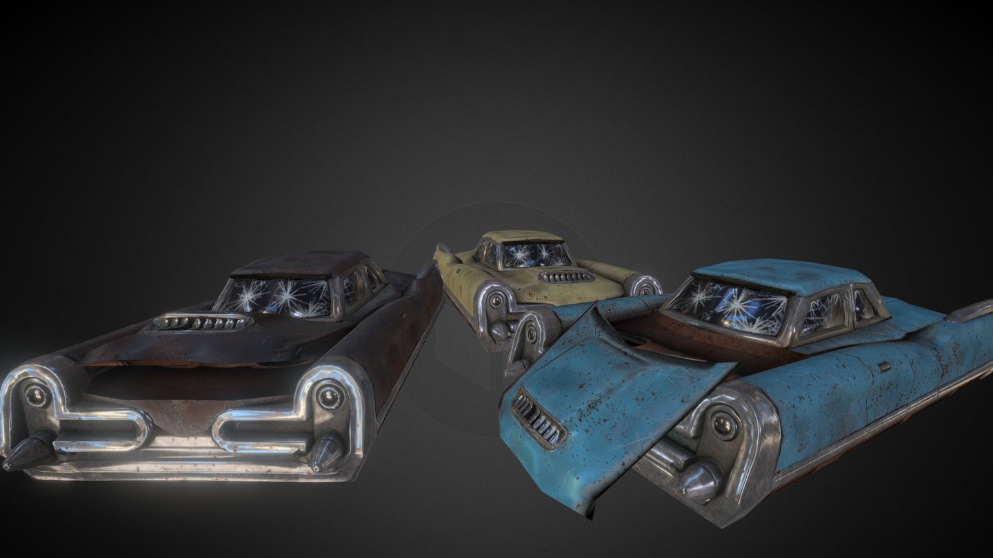 Wrecked cars inspired by Fallout 3's concept art.

2612 Poly

1024^2 PBR Textures

If you use it in a game or mod, let me know, I'd love to see my models in your work ^^

I'm still pretty new to this, so let me know any critiques you may have

UPDATE FEB2017: Do not re-upload, re-sell, or use without giving credit, A DMCA will be filed if you do. That being said, enjoy my models. You are welcome to use them in Indie projects, mods, and artwork, as long as I'm credited properly 3d model