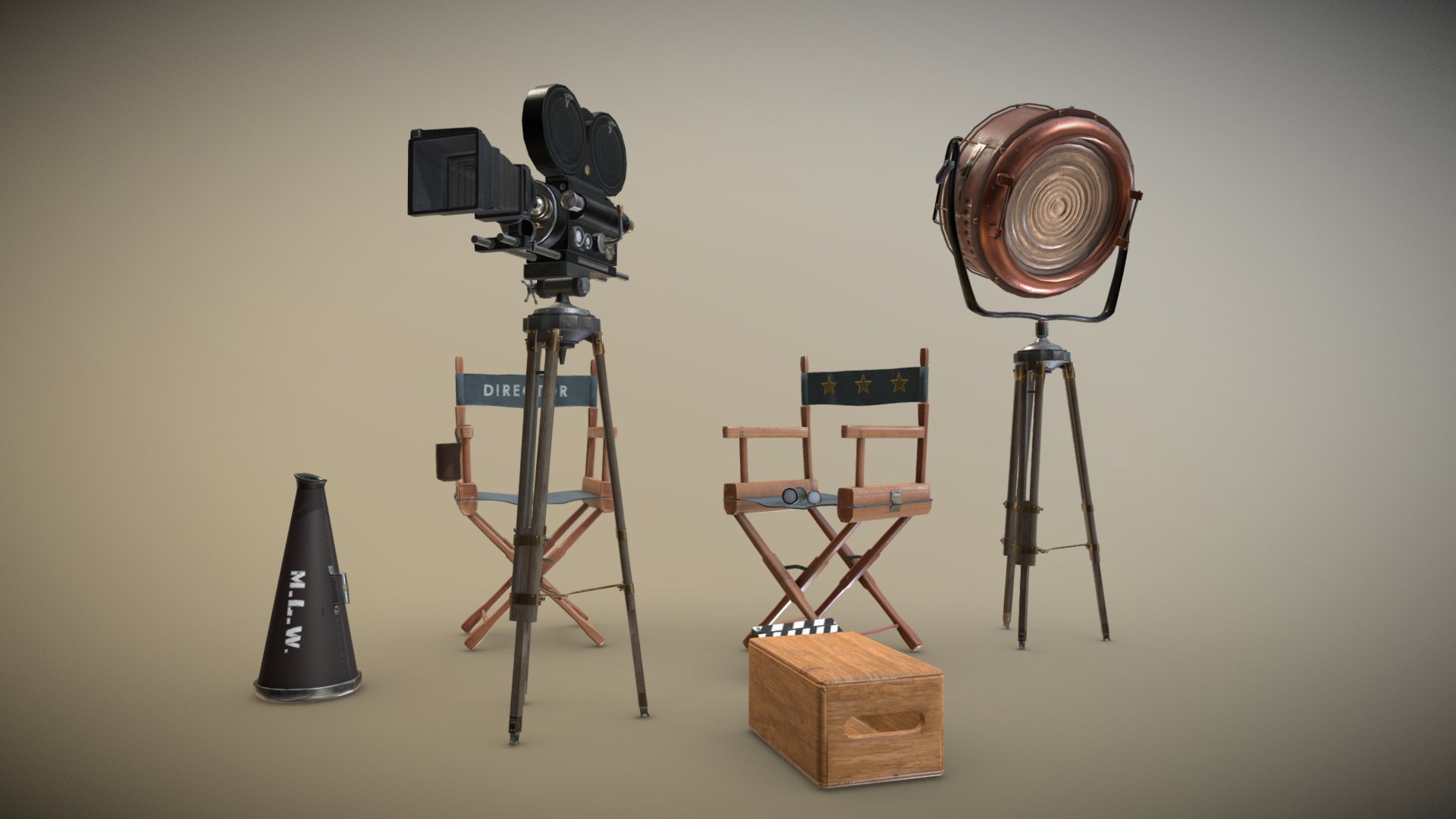 Vintage Movie Camera & Set Scene - 3D model by Mad_Lobster_Workshop 3d model