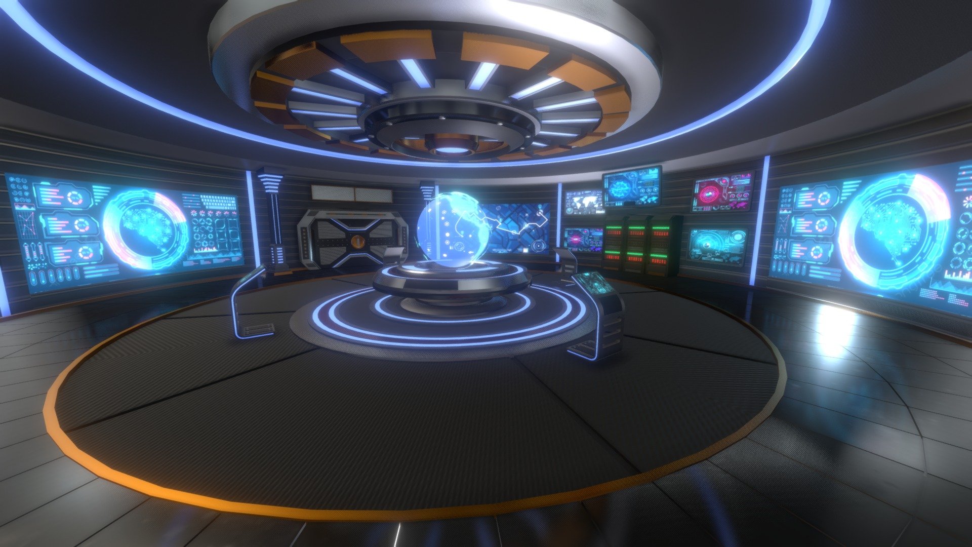 Sci-Fi Command Room Interior 3D Model can be used as an command room, futuristic interior, sci-fi scene, etc. in your sci-fi scenes, videos, games, and others.  

All textures and materials are included and mapped in every format. The model is completely ready for visualization in any 3d software and engine.  

Technical details:  




File formats included in the package are: FBX, OBJ, GLB, PLY, STL, ABC, DAE, BLEND, Unity, Unreal, gLTF (generated), USDZ (generated)

Native software file format: BLEND

Render engine: Cycles

Polygons: 63,711

Vertices: 70,707

Textures: Base, Emissive, Metallic, Normal, Roughness

All textures are 2k resolution.

Note:  




Model is separated into 10 major segments.
 - Sci-Fi Command Room Interior 3D Model - Buy Royalty Free 3D model by 3DDisco 3d model