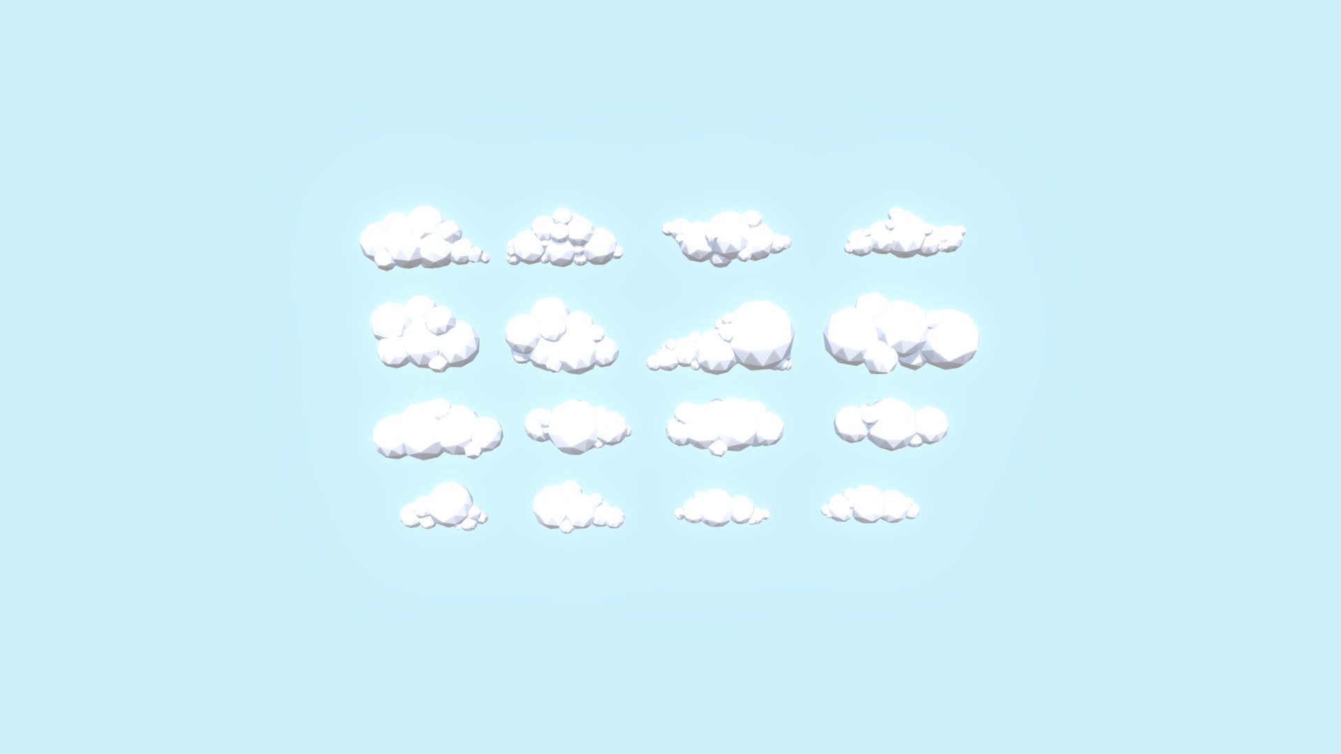 GameReady LowPoly Clouds Pack.

Standart Blender Material.

Mesh objects centered in the scene 0,0,0 for X/Y/Z

Mesh scales and rotation set to 1,1,1 and 0,0,0 respectively.

Created in Blender.

File formats:

-blend

-obj

-fbx

-dae

-3ds


Please rate this product if you liked Do not be shy.
 - LowPoly Clouds - Buy Royalty Free 3D model by DenBru3D (@dilirium) 3d model