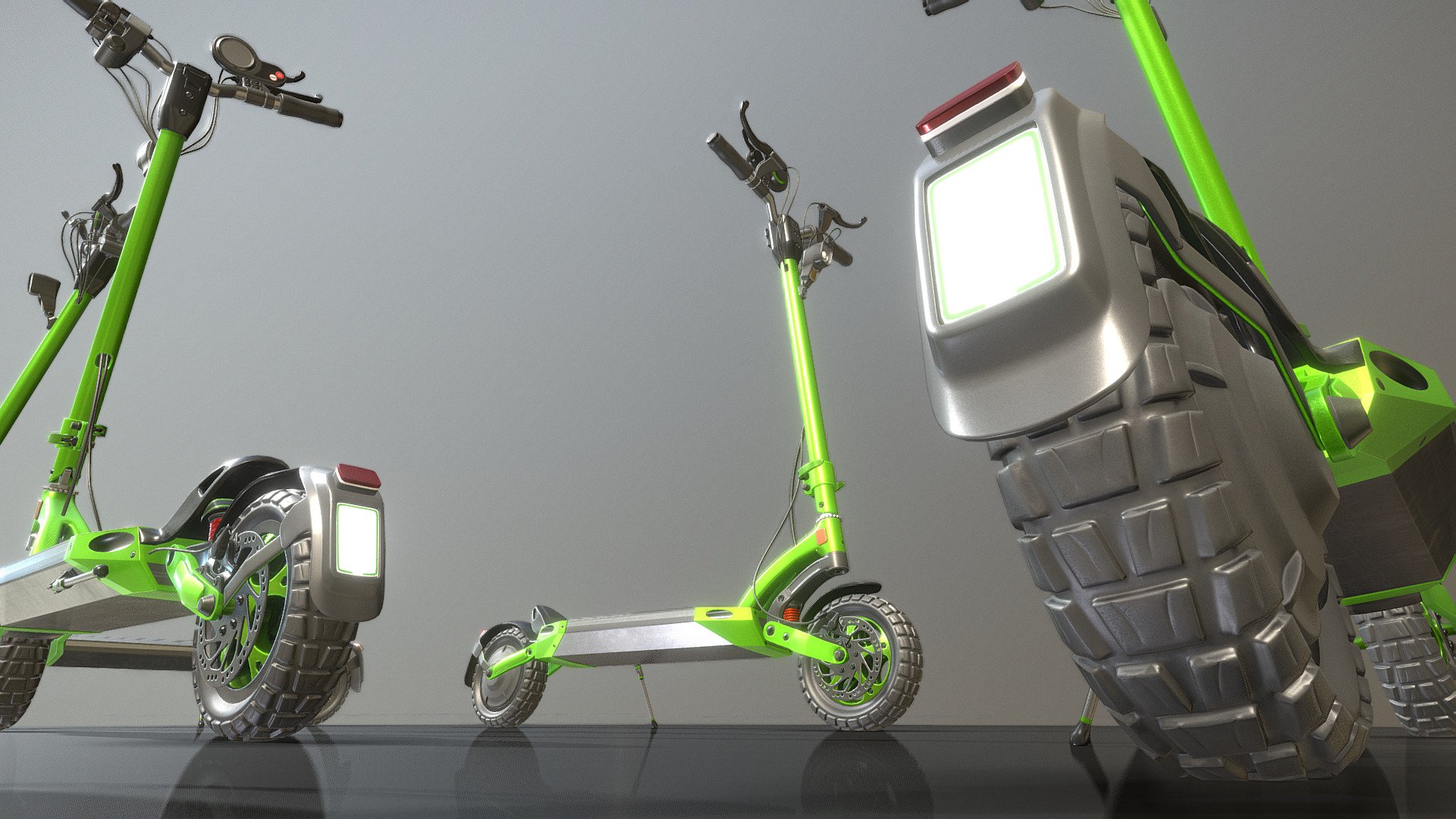 Here is the green version for the low-poly and pbr textured off-road e-scooter.





Object Name - E-Scooter_LP_Green_Drive 

Object Dimensions -  1.317m x 0.593m x 1.370m






Object Name - E-Scooter_LP_Green_Stand

Object Dimensions -  1.317m x 0.586m x 1.399m






Vertices = 26901

Edges = 60184

Polygons = 33193 






Materials

Material - E-Scoote_Green:




Blend Mode: OPAQUE

Shadow Mode: OPAQUE

E-Scooter_Green_Met_8K.jpg(8192x8192px)

E-Scooter_Green_Ro_8K.jpg(8192x8192px)

E-Scooter_Green_Nor_8K.jpg(8192x8192px)

E-Scooter_Green_Col_8K.jpg(8192x8192px)

Material - Glass_E-Scoote_Green:




Blend Mode: BLEND

Shadow Mode: OPAQUE

E-Scooter_Green_Met_8K.jpg(8192x8192px)

E-Scooter_Green_Ro_8K.jpg(8192x8192px)

E-Scooter_Green_Col_8K.jpg(8192x8192px)






Last update:
16:30:47  11.04.23
 - Offroad E-Scooter Green Version - Buy Royalty Free 3D model by VIS-All-3D (@VIS-All) 3d model