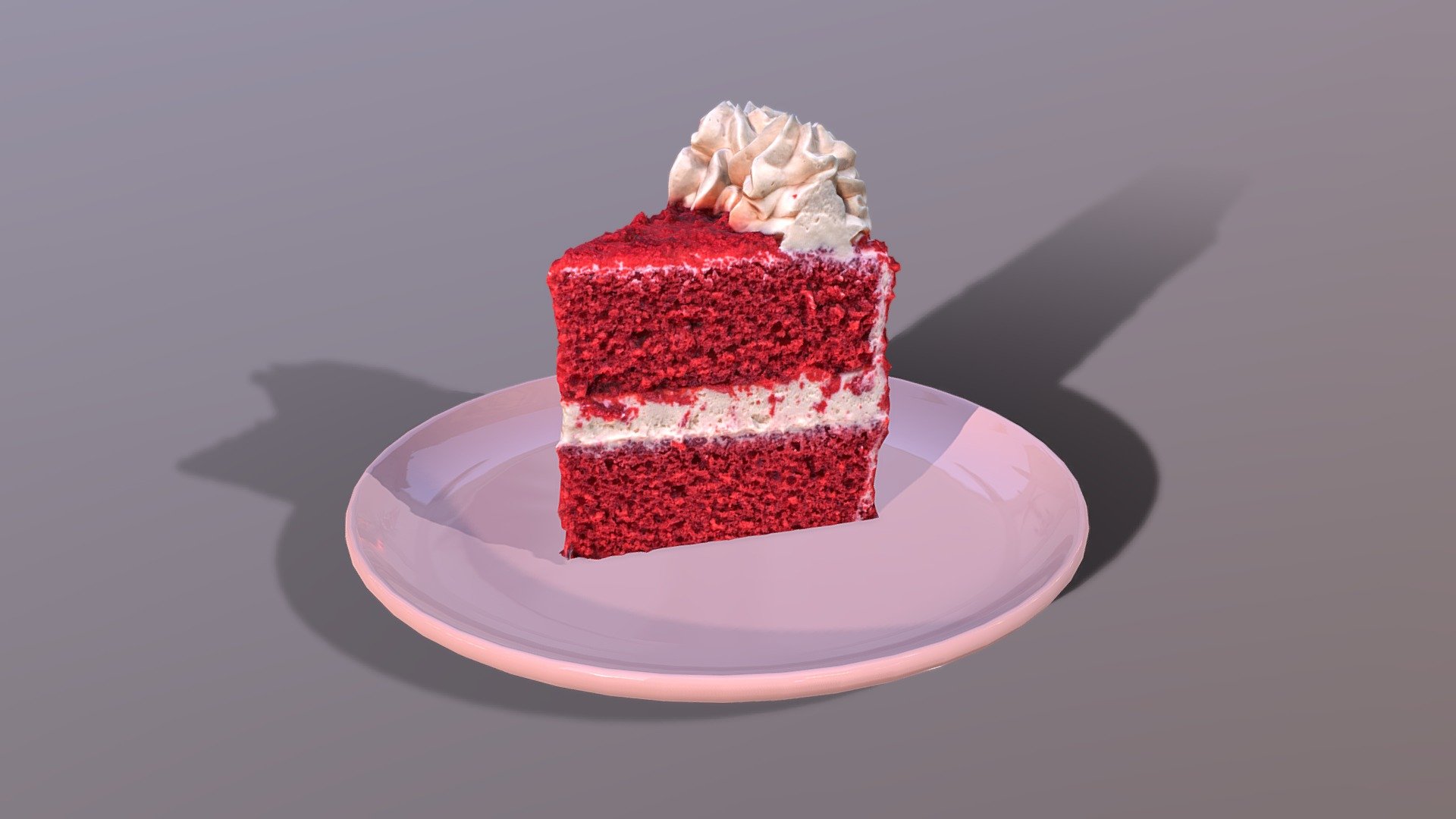 This premium Red Velvet Cake model was created using photogrammetry which is made by CAKESBURG Premium Cake Shop in the UK. You can purchase real cake from this link: https://cakesburg.co.uk/products/red-velvet-buttercream-cake?_pos=2&amp;_sid=a9ff9af21&amp;_ss=r

Textures 4096*4096px PBR photoscan-based materials Base Color, Normal, Roughness, Specular)Published by 3ds Max

Click here for the uncut version.

Click here for the cut &amp; slice version 3d model