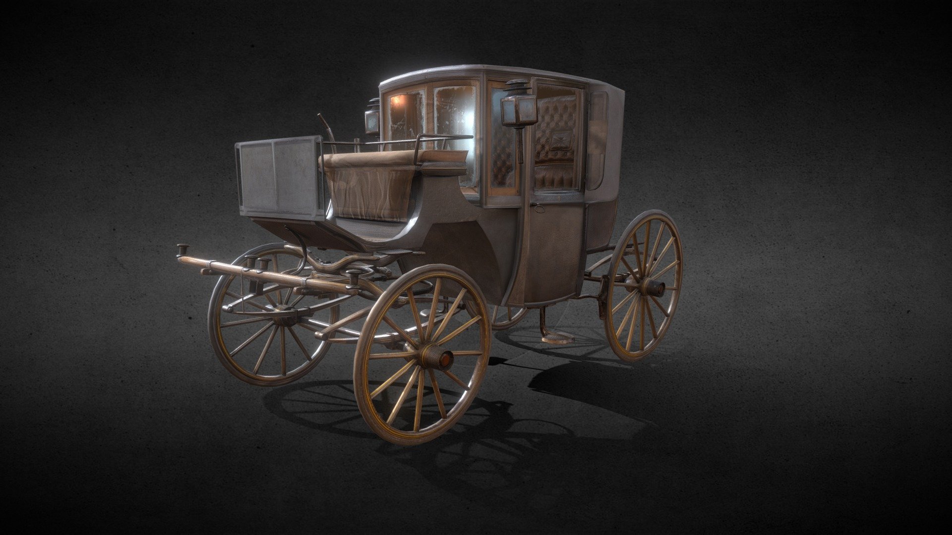 Double Brougham carriage scan performed in coordination with the Arlington Court Carriage Museum.

The first Brougham carriage was commissioned in 1837 by Lord Brougham (1778-1868).  He wanted a refined and glorified street cab, which would make a convenient carriage for a gentleman…closed and intimate thus allowing the occupants to conduct a private conversation.

The Brougham, pronounced broom, became popular with the gentry of the day, as it was an ideal carriage for use in towns and cities. 

This carriage was built as a wedding present for Colonel F.M. Hext of Pinhoe, near Exeter. It was used during his honeymoon on the Isle of Wight and has the family crest on the door.

Double Broughams differ from Single Broughams in that they have fixed seating for four passengers and are usually extended at the front with small side windows.

This carriage was built in 1893 by W.Cole and Sons of Kensington, London. It was given to the National Trust in 1982 3d model