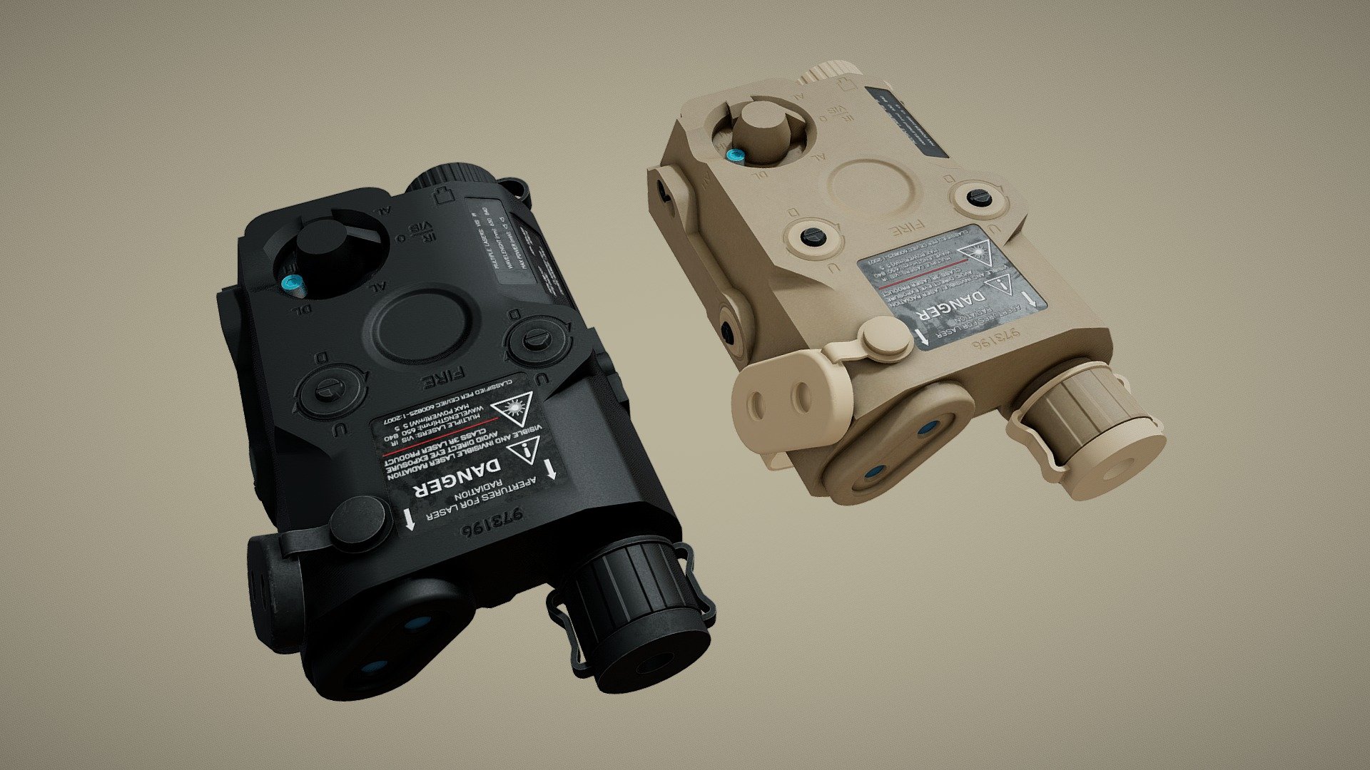 The ATPIAL is a small, lightweight, easy-to-use aiming system with integrated infrared and visible aiming lasers as well as an infrared illuminator, The ATPIAL is also known by the military nomenclature AN/PEQ-15. The system is available in standard power or high power configurations 3d model