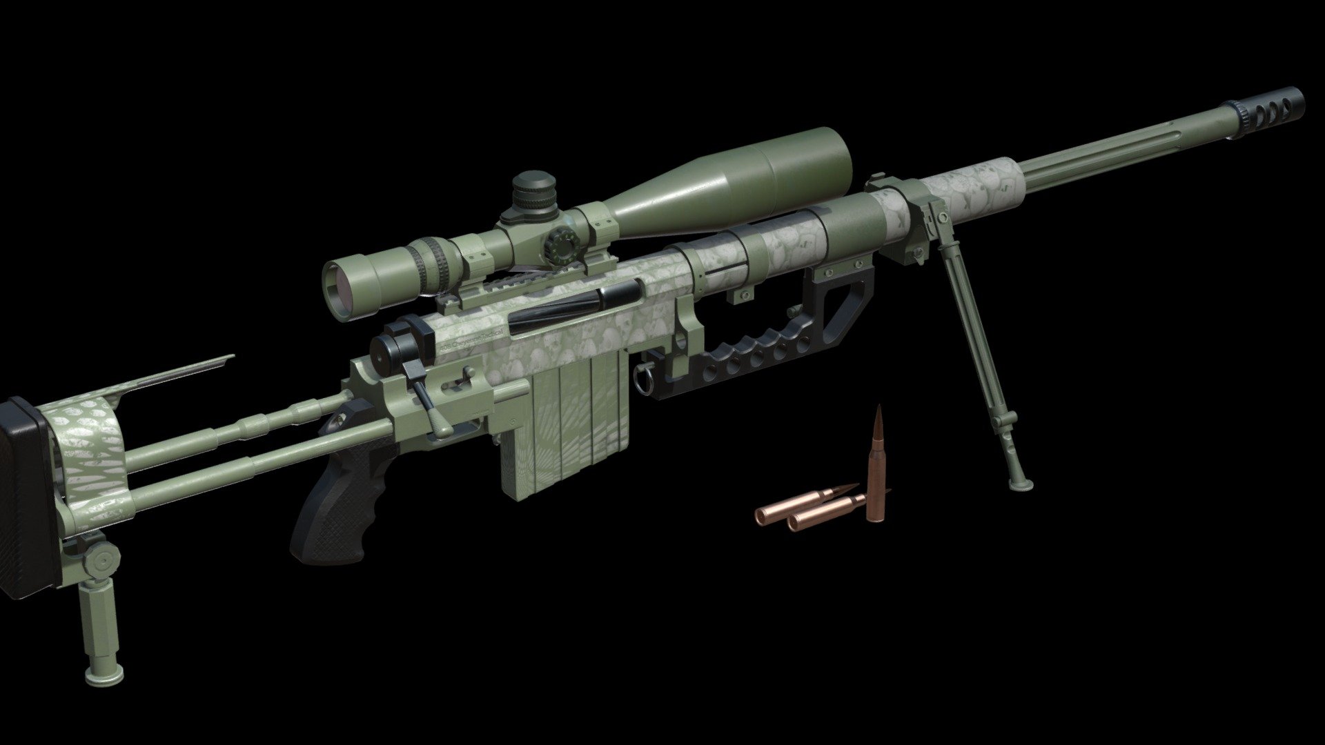 The CheyTac Intervention is an American bolt-action sniper rifle manufactured by CheyTac USA

Game Ready realistic model with right proportions

3 packs of textures, camouflage is unique and handmade:

Rifle: 4K. Magazine: 2K. Optical: 2K

https://www.artstation.com/sannf4

If you want to use this model, feel free to contact me.
 - CheyTac M200 «Intervention» sniper rifle - Download Free 3D model by Aleksandr (@sannf4) 3d model