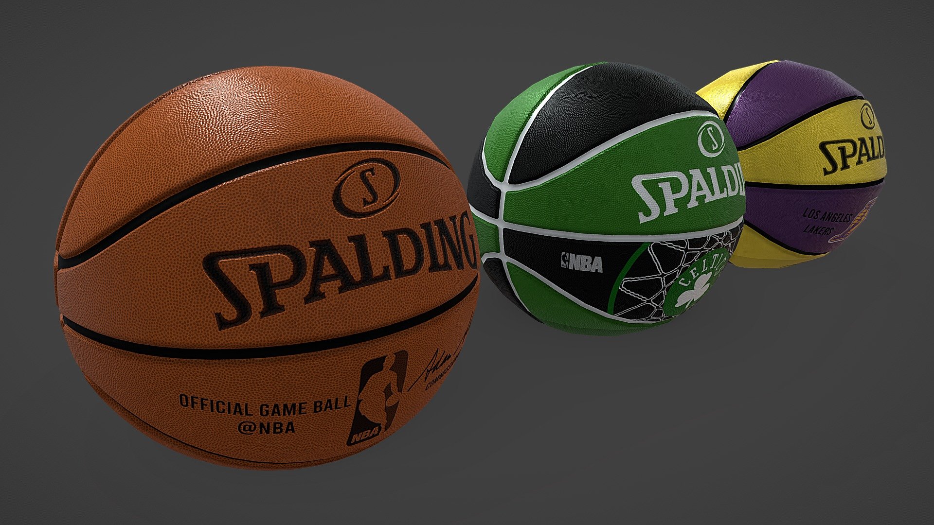 Spalding ball model. 
2K textures + 4K textures, PBR.
File formats - FBX, OBJ, 3Ds Max (2018).
LOD1 - 9440 Tris.
LOD2 - 2340 Tris.
LOD3 - 1372 Tris.
Textures for Standard ball, Lakers, Celtics and Aba.
More Information Here (Artstation Link)
 - Basketball Spalding Ball - Fan Art - 3D model by Korax254 (@Tonifo254) 3d model
