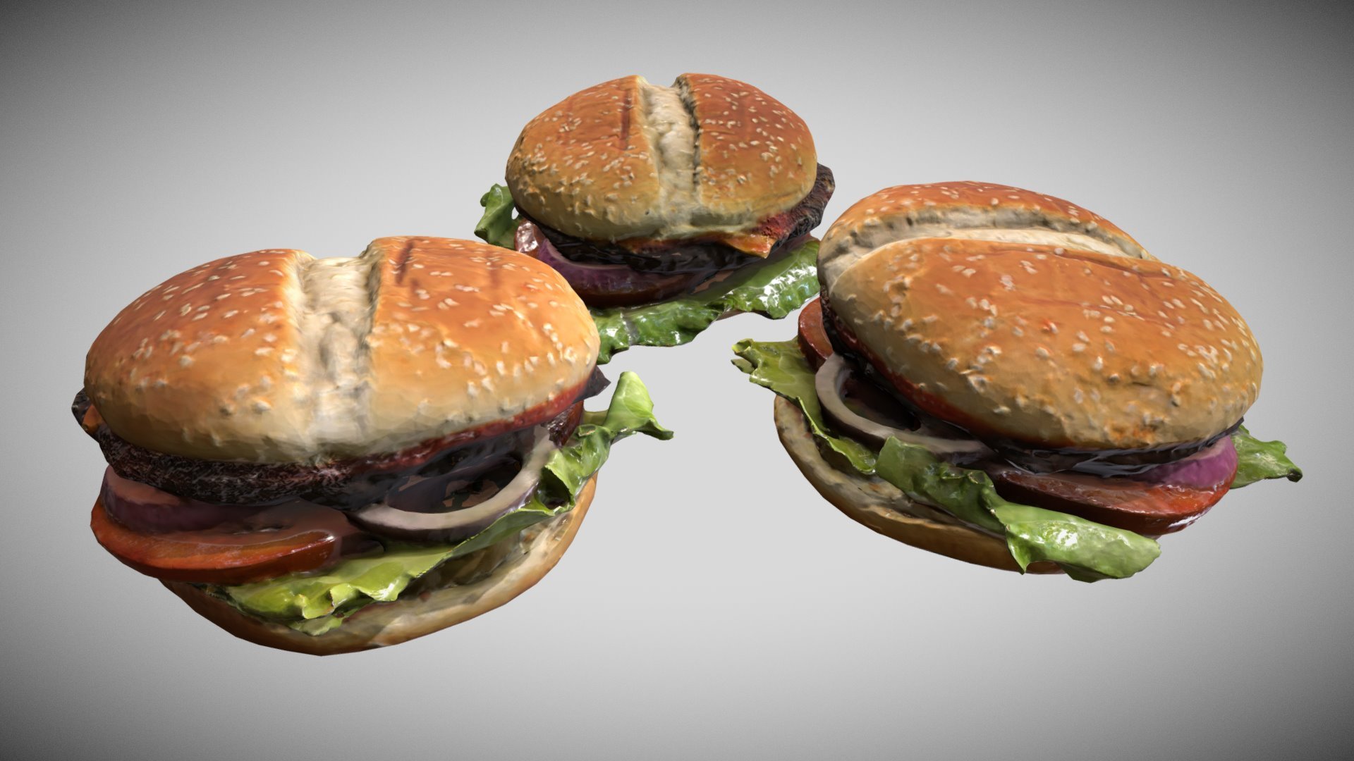 From a nice 3D Scan of Eyefly Productions (https://skfb.ly/6wUYK)

Here is the optimized version.....

PBR Specular/Glossiness - Only One Material - Burgers - 3D model by Francesco Coldesina (@topfrank2013) 3d model