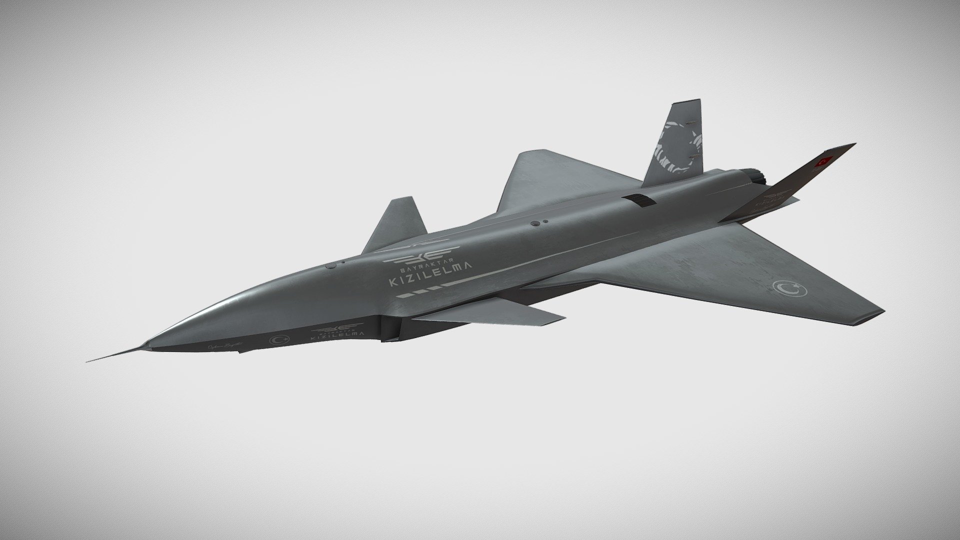This is a high-quality Bayraktar Jet Engined Unmanned Combat Air Vehicle 3d model. 

I made this model with reference to the real Bayraktar Kızılelma prototype shared by Baykar.

I used Blender software for modelling and Substance Painter for texturing.

For more: https://cemgurbuz.com/bayraktar-kizilelma - Bayraktar Kızılelma MIUS - 3D model by Cem Gürbüz (@cemgurbuz) 3d model