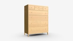 Chest Tall 8-drawer Ercol Salina modern, storage, wooden, bed, bedside, bedroom, chest, side, brown, furniture, table, eight, drawer, cabinet, salina, 3d, pbr, interior, ercol