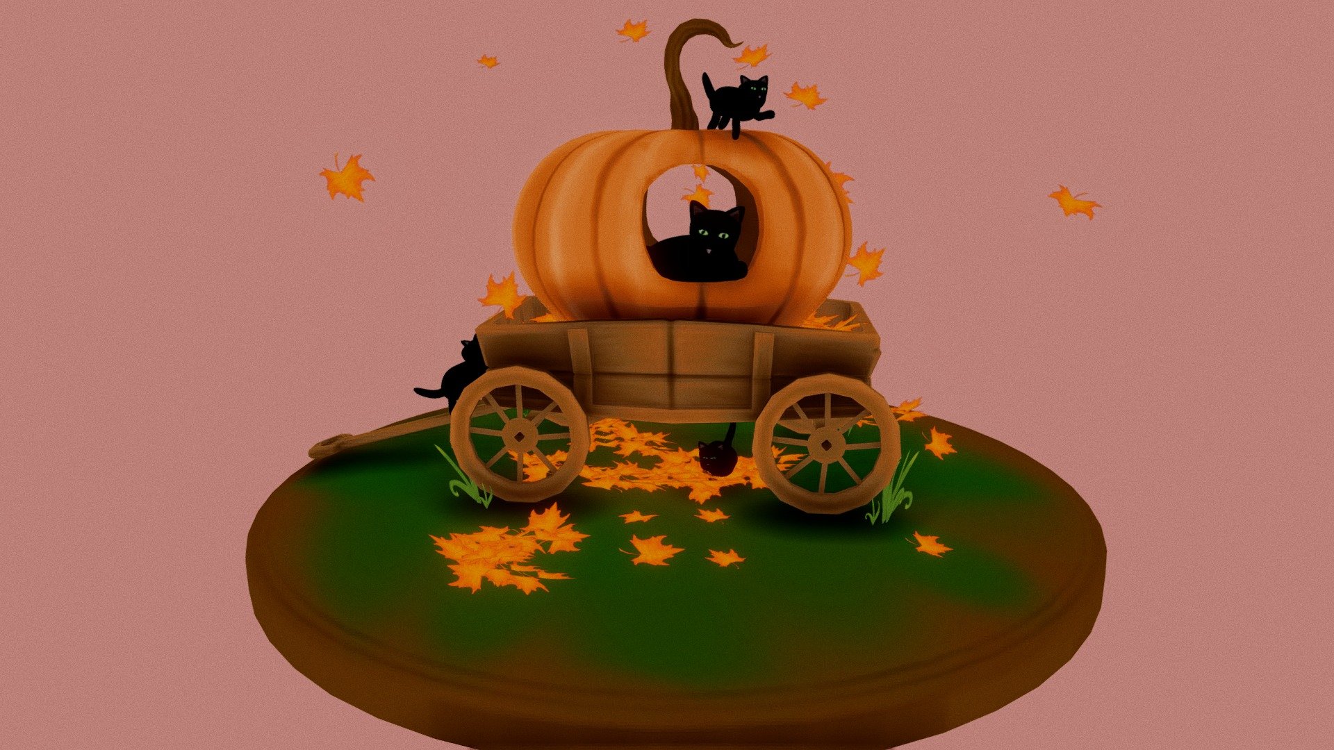 Cats playing with leaves carted around with a pumpkin. Happy Autumn everyone! - Autumn Wishes - 3D model by JessSwynn 3d model