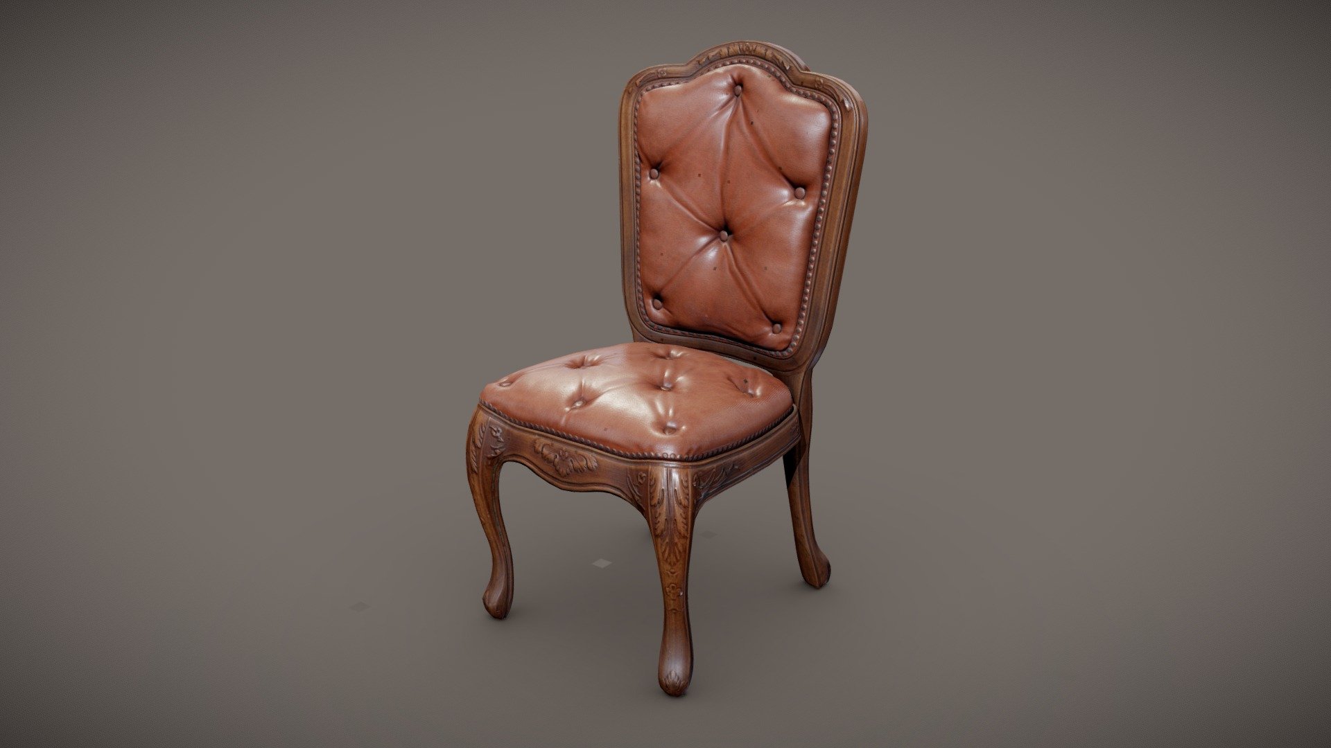 Ornate wooden chair with leather padding 3d model