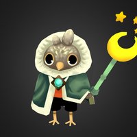 Owl Mage Friend owl, bird, friendship, stars, wand, mage, sparkles, character, lowpoly, magic, handpainted-lowpoly