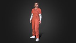 Woman Prisoner body, hair, suit, tshirt, shirt, jacket, clothes, pants, shoes, worker, working, head, uniform, woman, sweater, outfit, sneakers, prisoner, overall, overalls, jumpsuit, character, 3d, model, female, male, modular, clothing, coverall, prisoning