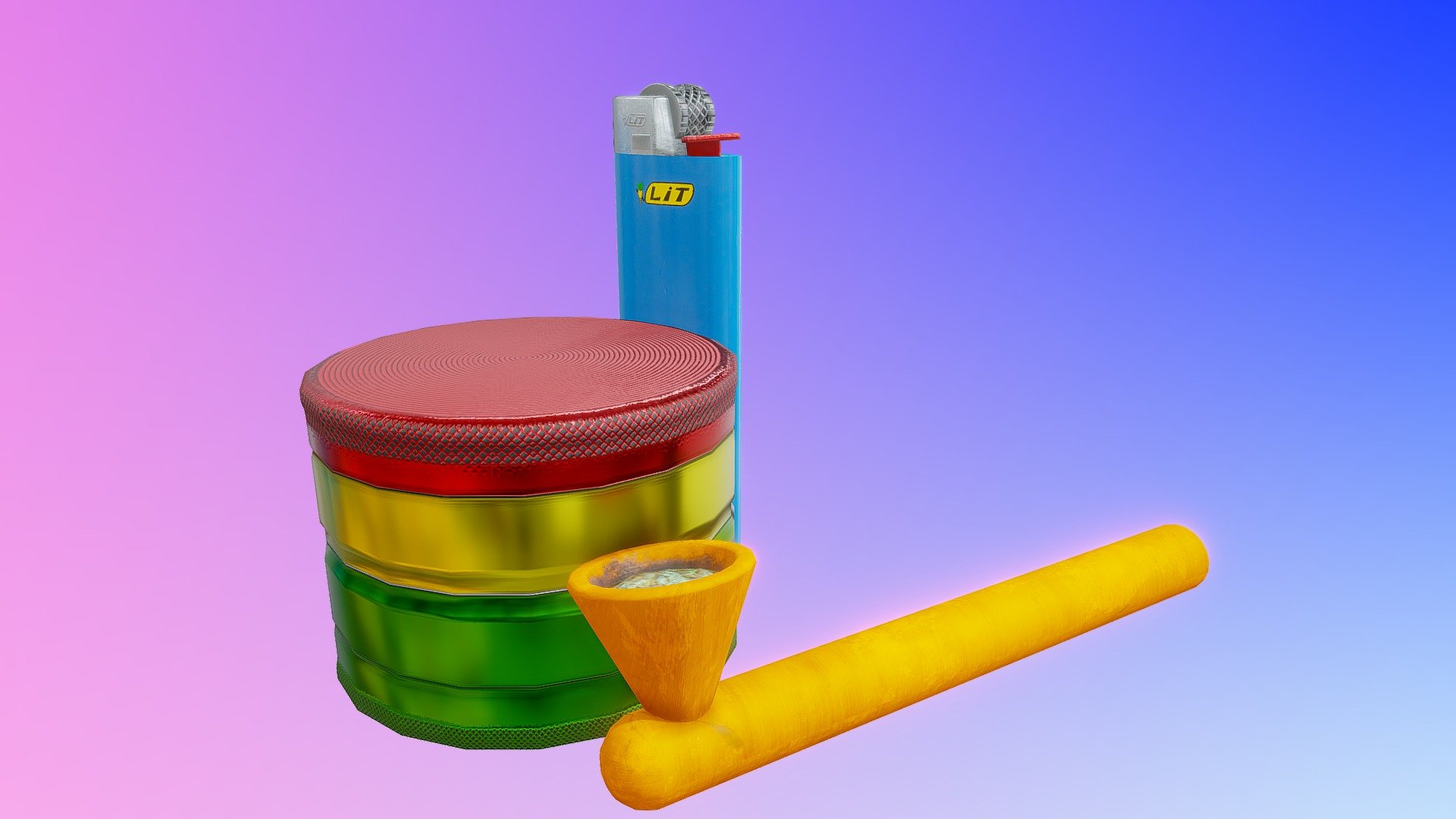 Clay pipe, Bic lighter and rasta color grinder. 

Im planning on making this mesh a mod for The Sims 4

Don't forget to give me a like 👍 - Weed Clutter 01 - 3D model by CohiTrippy 3d model