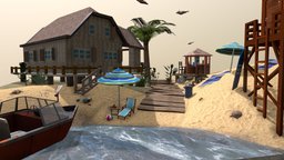 Malta Beach Scene (DAE 3D Assignment) dae, beachhouse, diorama, howest