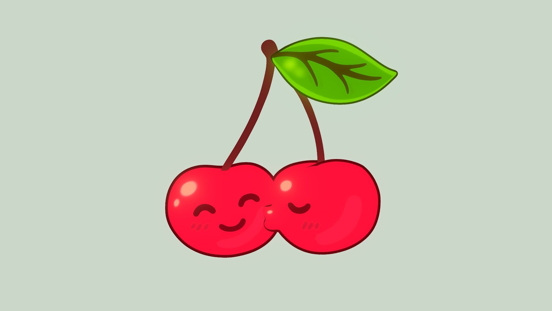 Cute cartoon couple of cherries kissing 3d model