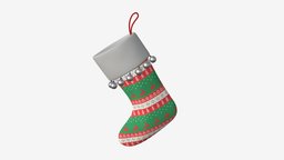 Christmas stocking 02 hanging, santa, christmas, decorative, gift, holiday, present, stocking, tradition, festive, sock, 3d, pbr, decoration